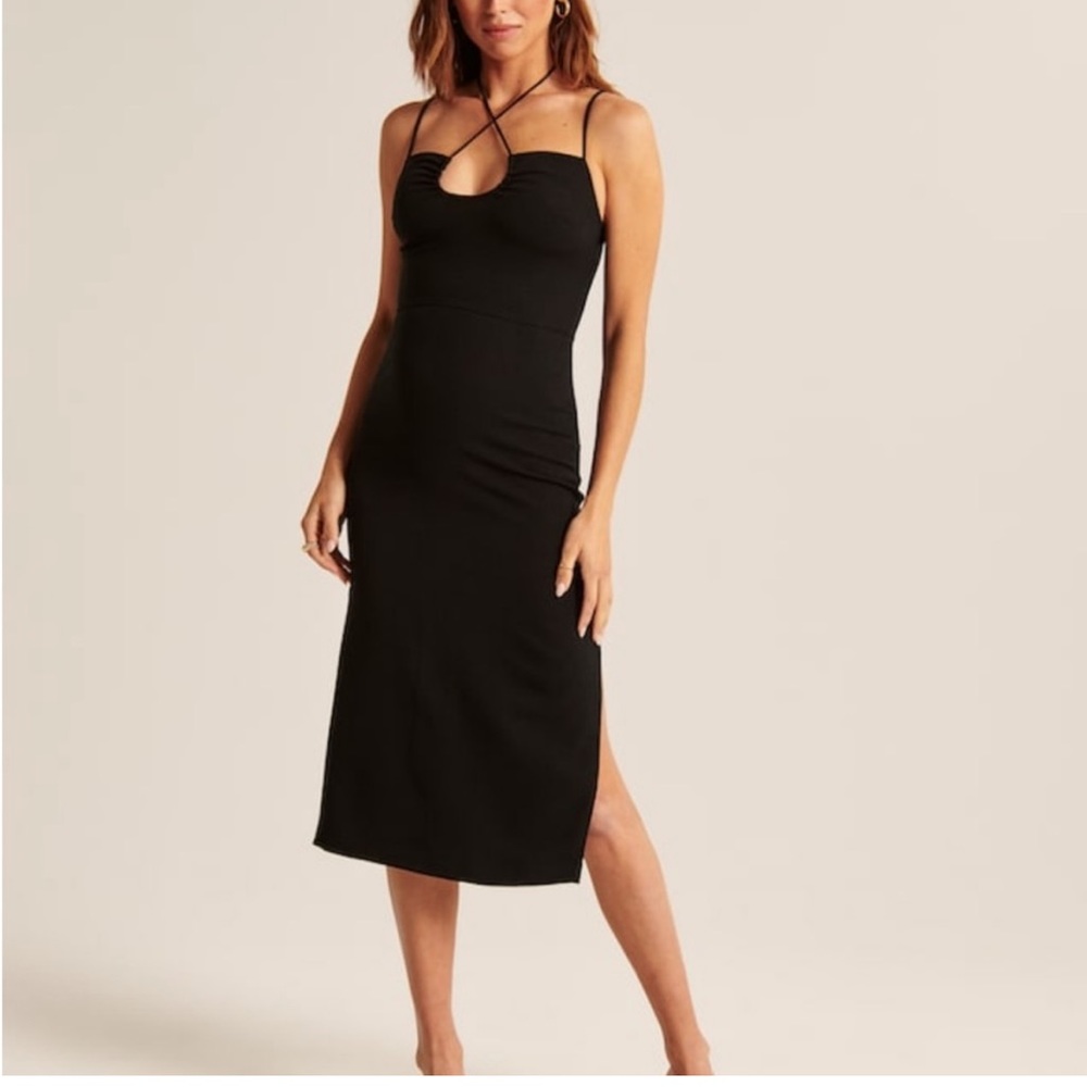 Abercrombie strappy black halter midi dress